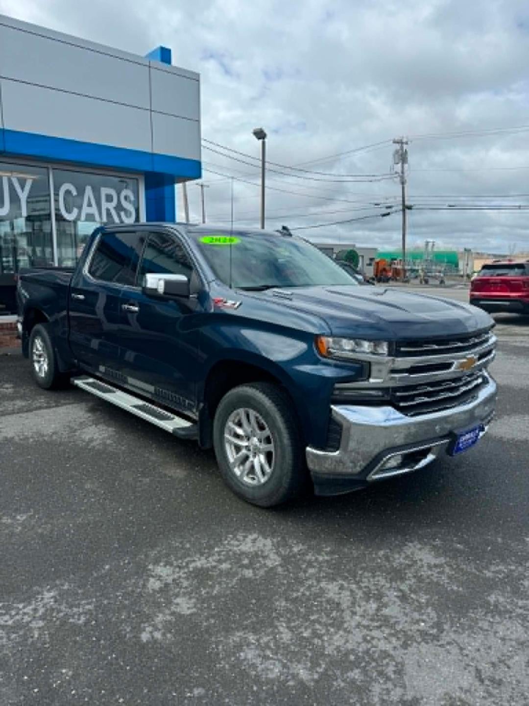 2020 Chevrolet Silverado 1500 Crew Cab Short Box 4-Wheel Drive LTZ in Northsky Blue Metallic — front three-quarter view