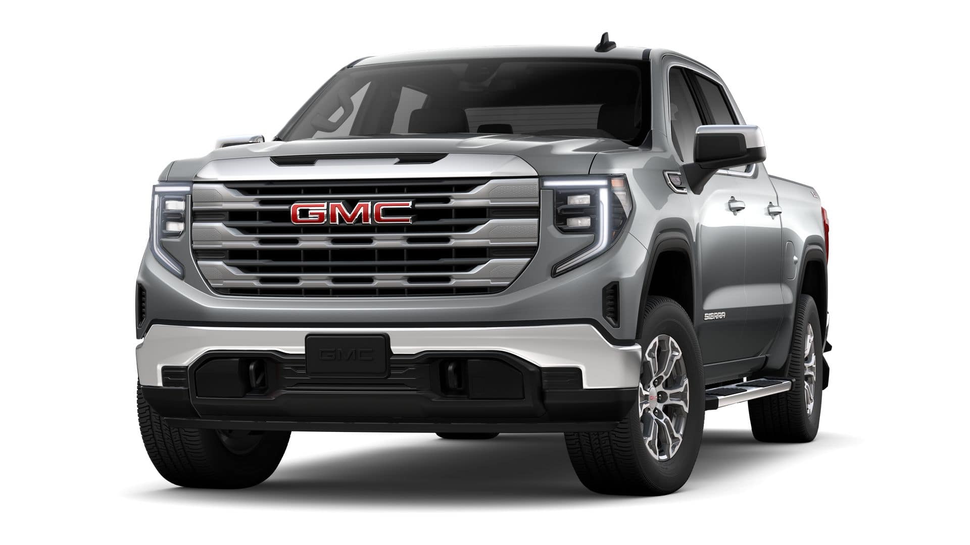 2026 GMC Sierra 1500 SLE in Sterling Metallic — front three-quarter view
